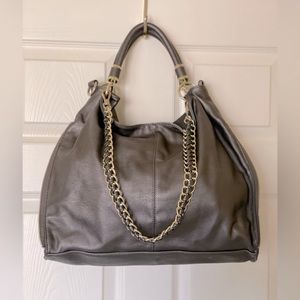 Vegan leather shoulder bag with golden trim